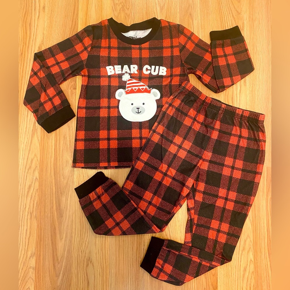 🎄CHRISTMAS PAJAMAS FOR BOY SIZE 4/5 XS RED AND BLACK PLAID BUFFALO PRINT FLANNEL